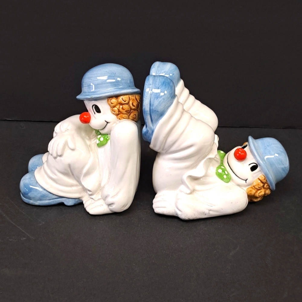 Vintage 5 x 5 x 5 Fitz & Floyd ceramic cliwn bookends marked Japan